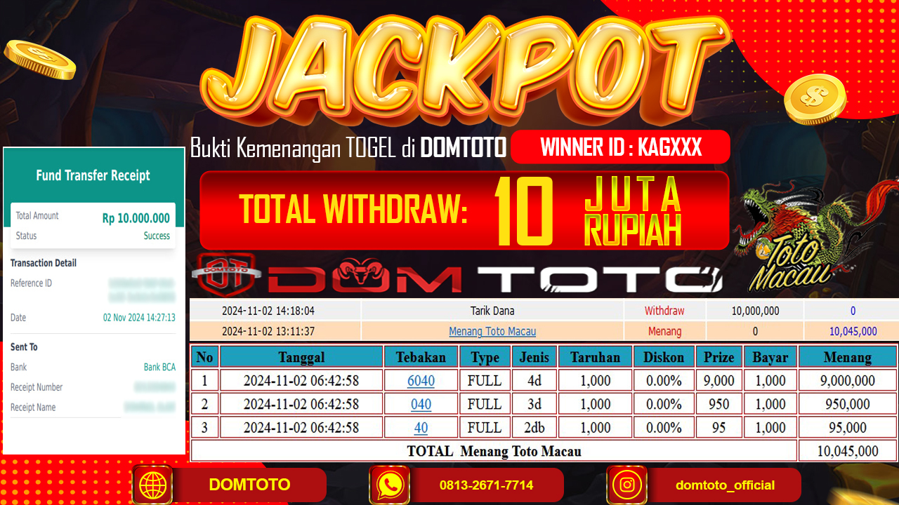 JACKPOT TOGEL TOTOMACAU 4D 02 NOVEMBER 2024
